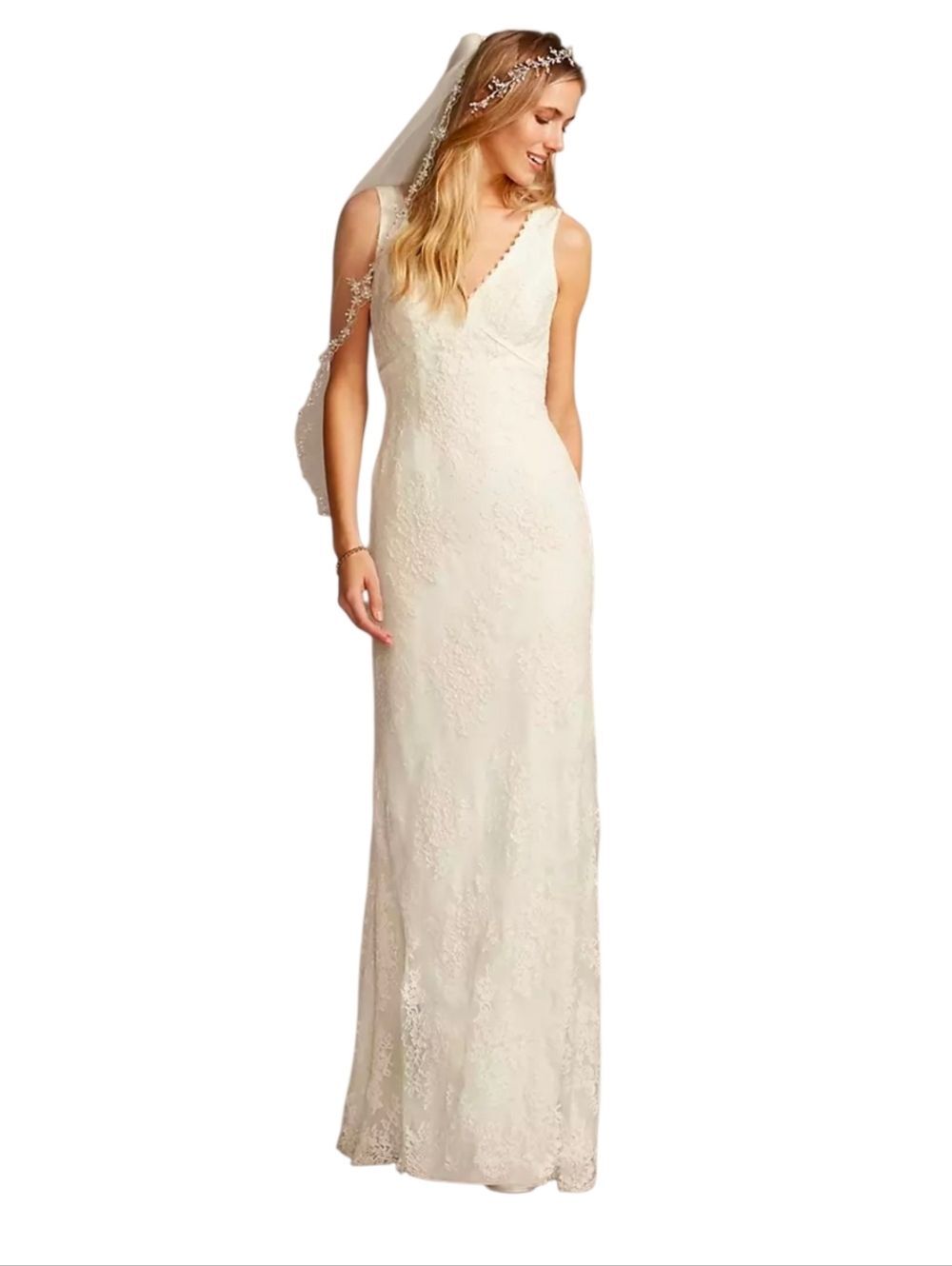 Galina David's Bridal KP3783 Lace Sheath Wedding Dress - Size 12 - Ivory Keyhole